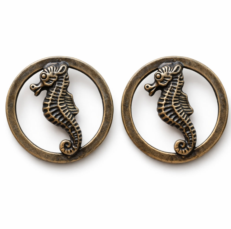 Metallknapp Sjöhäst 2-pack - Antik Guld & Silver🌿