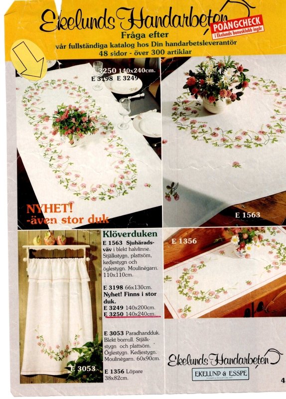 đ Broderiduk Klöver Ekelunds E3250 - Bomullsduk 140x240cm - NavaGarn