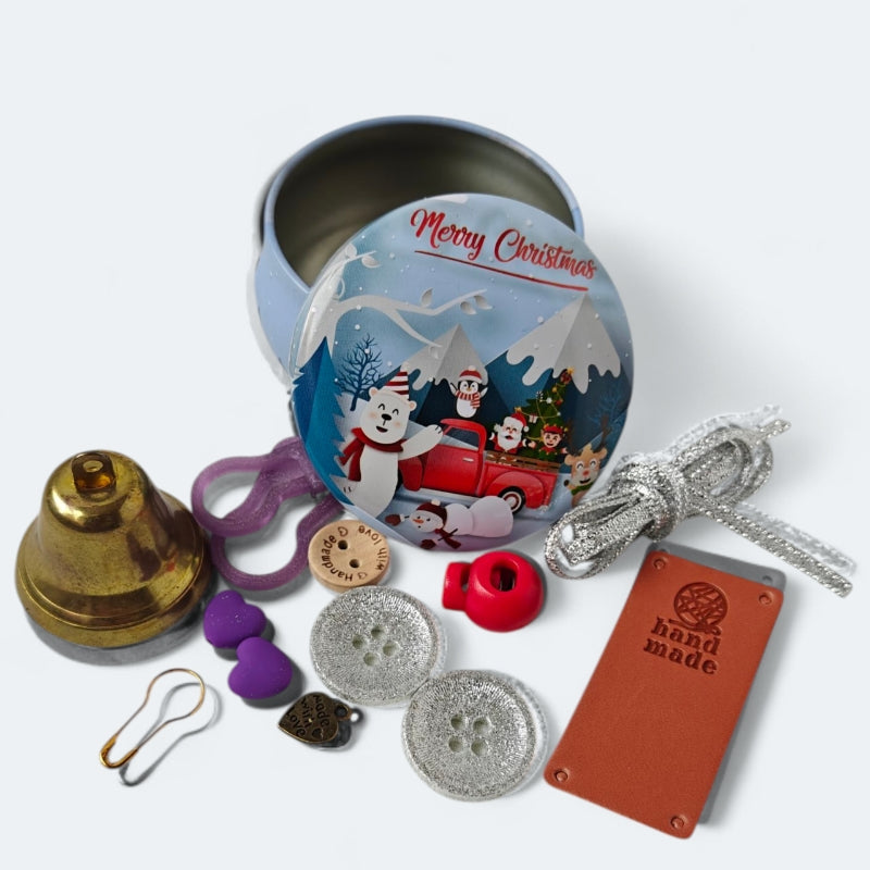 Julklapp/gåbortpresent kitt med Tillbehör i Plåtask