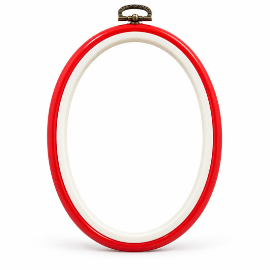 Oval flexiram för broderi – röd/vit
