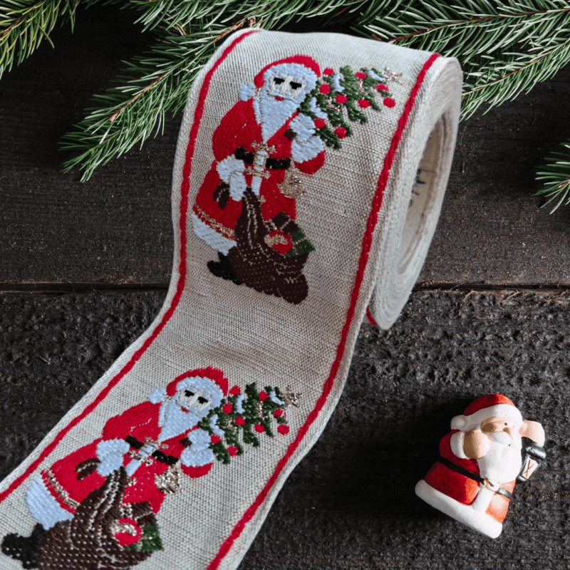 Vävt Julband med Tomtar 50mm - Bomullsband Metervara - NavaGarn