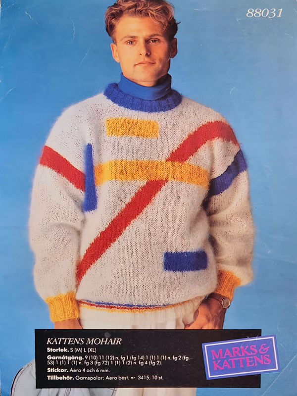 Vintage Herr Stickmönster 88031 Marks och Katten 1980 - tal - Retro Herrtröja Original - NavaGarn
