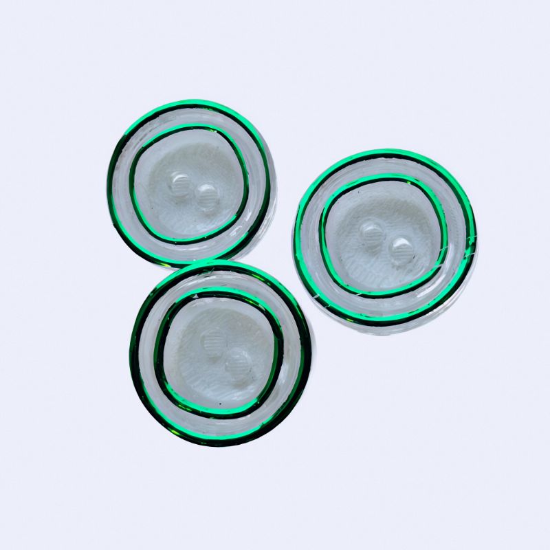 Vintage Knappar - Genomskinliga med Grön Ring 15mm - NavaGarn