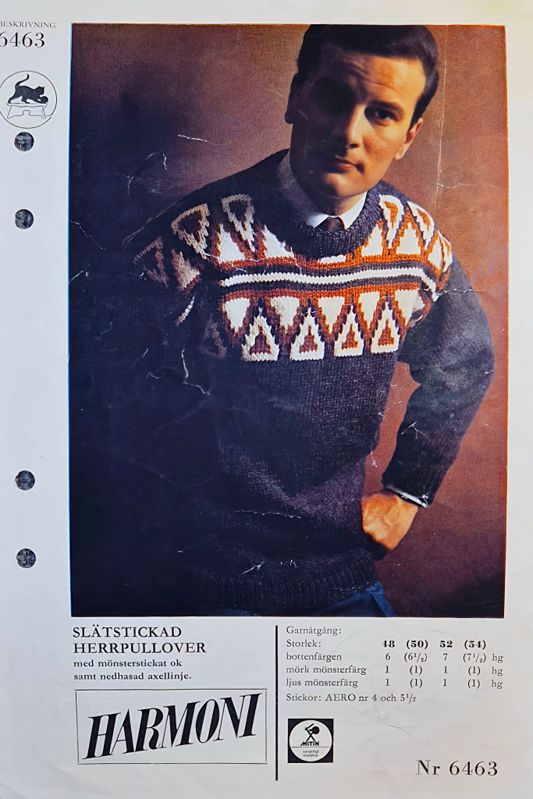 Vintage Stickmönster Herrtröja Marks Harmoni Nr 6463 Original - Retro Herrpullover 1960 - 70 - tal - NavaGarn