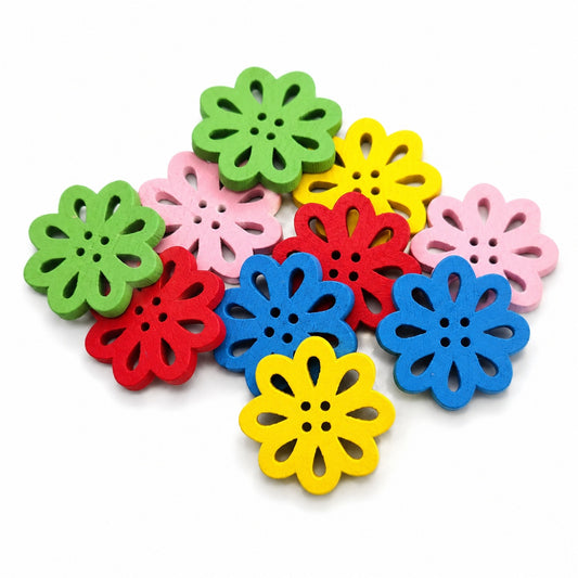 Härliga blomknappar i trä 3-pack