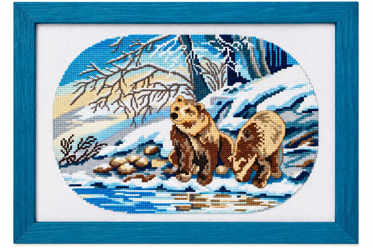 Broderitavla korsstygn björnar.