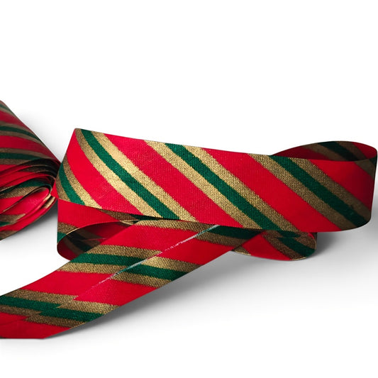 Julrandigt Skråband 20 mm – Bomull med Metallicdetaljer 🎄✨