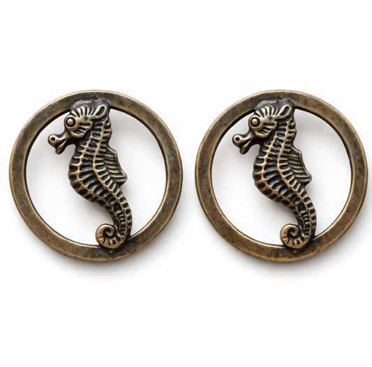 Metallknapp Sjöhäst 2-pack - Antik Guld & Silver🌿
