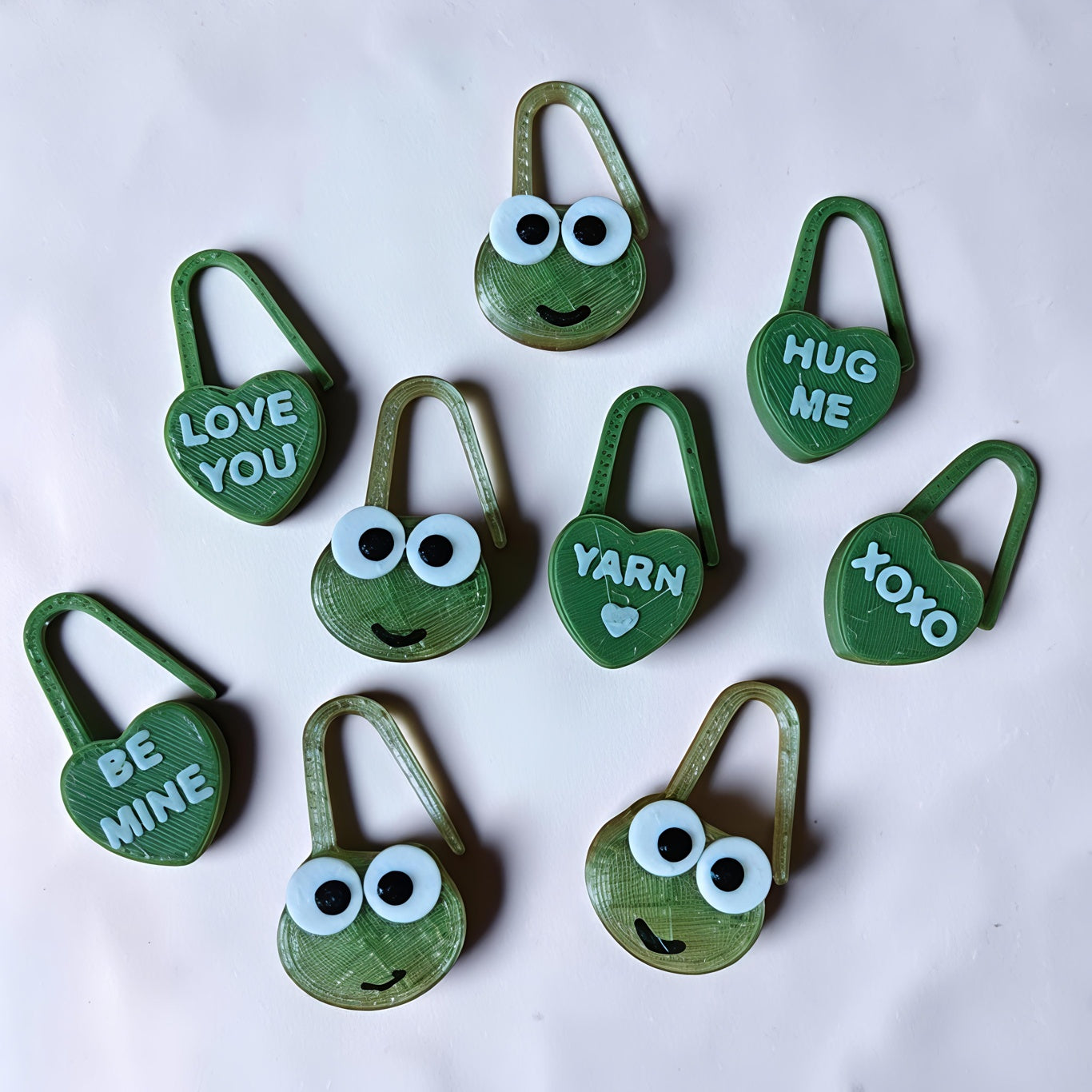 Markörer groda hjärtan yarn xoxo söta gröna
