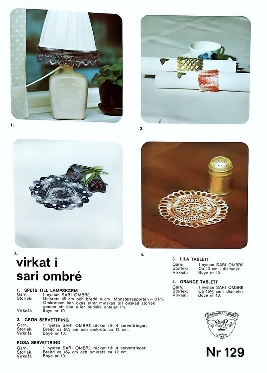 Sjuntorp 129 vintage virkmönster för lampskärm, servettringar och duk