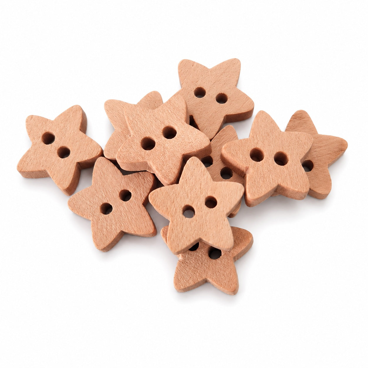 Små stjärnknappar i trä -10mm- 10-pack