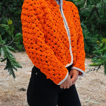 Orange velour virkad kofta