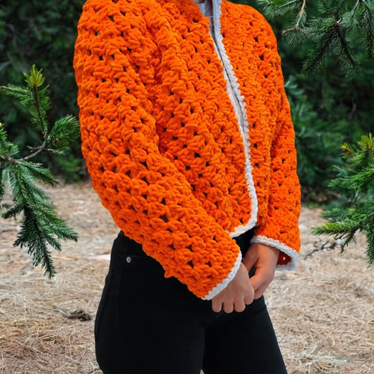 Orange velour virkad kofta