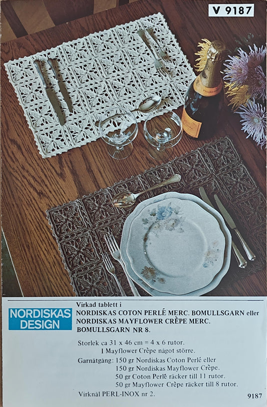 Vintage virkmönster – Bordstablett | Nordiska V9187 | Original mönster mormorsruta