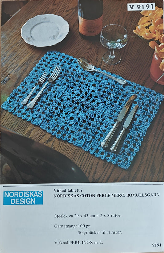 Vintage virkmönster – Bordstablett | Nordiska V9191 | Original mönster mormorsruta
