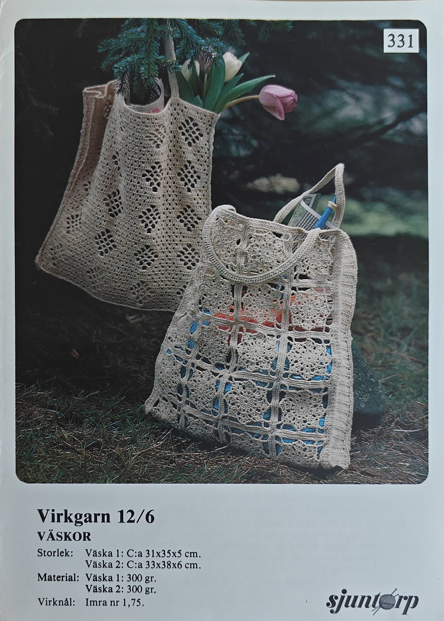 Vintage virkmönster – Shoppingväska| Sjuntorp 331 | Original mönster mormorsrta
