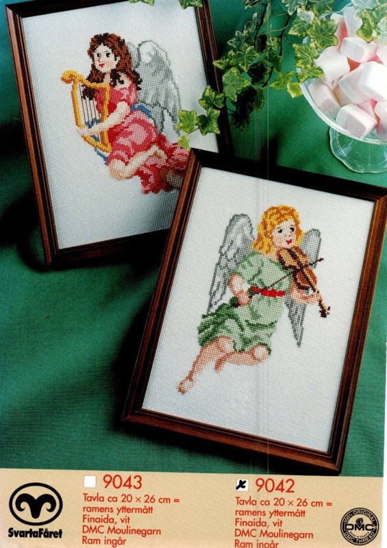 Änglatavla Svartafåret 9042 - Korsstygn 20x26cm Med Ram - NavaGarn