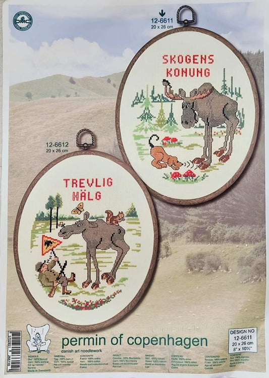  Broderi Duk Med Ram Permin - Älgmotiv - NavaGarn