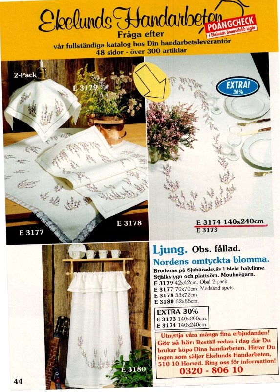 🌸 Broderiduk Ljung E3250 Ekelunds - Stor Bomullsduk 140x240cm - NavaGarn