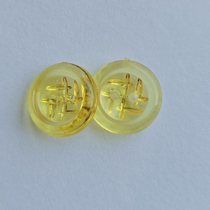 Genomskinlig Gul Vintage Knapp 15mm - 2 - hål Retro Design - NavaGarn