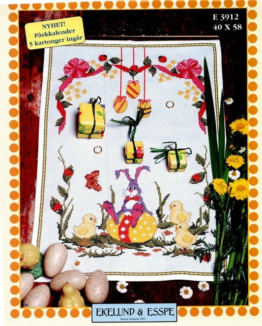 🐰 Påskkalender E3912 Ekelunds - Korsstygn 40x58cm Komplett Kit - NavaGarn