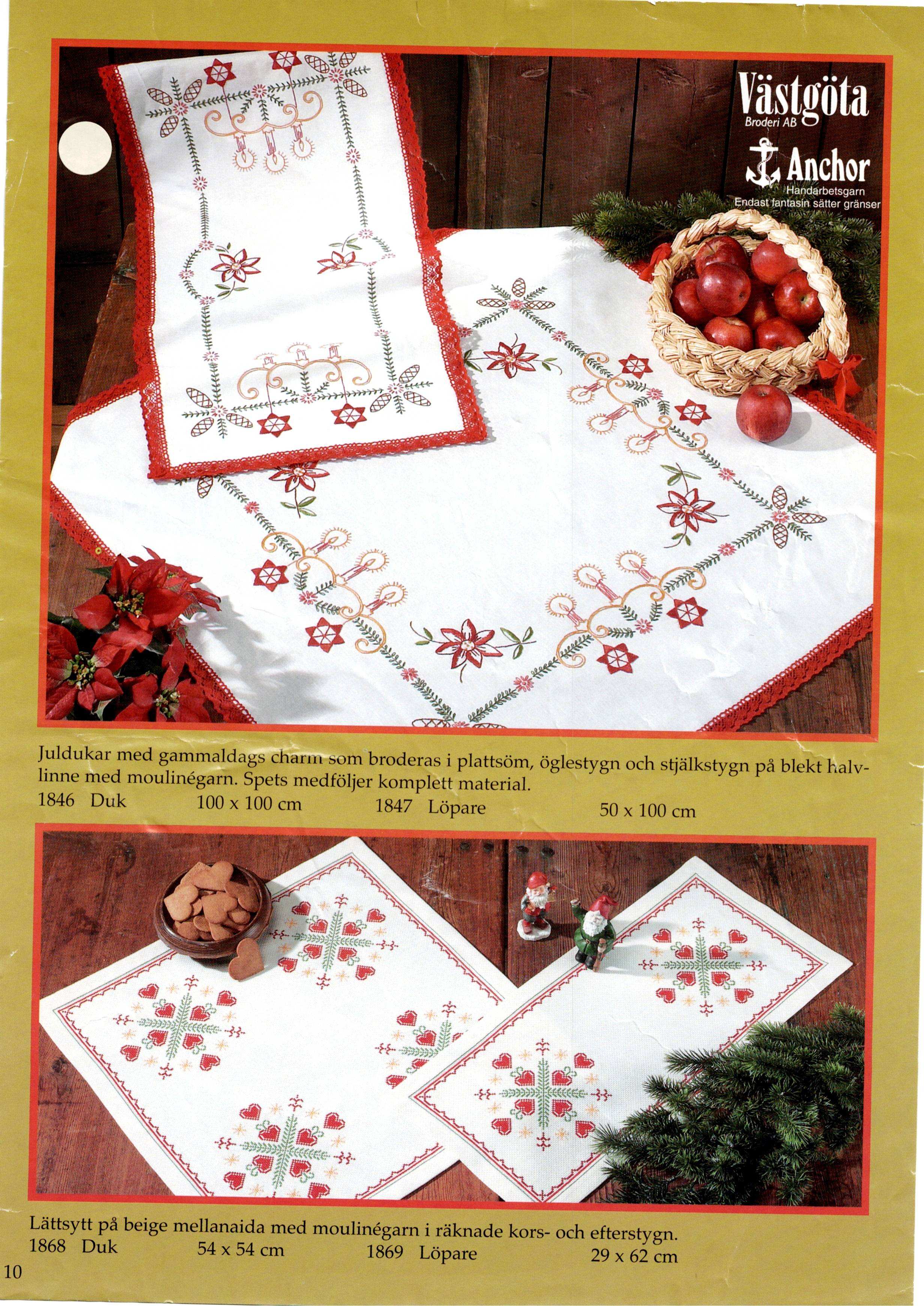 🎄 Jullöpare Västgöta Broderi 1847 - Halvlinne 50x100cm Med Spets