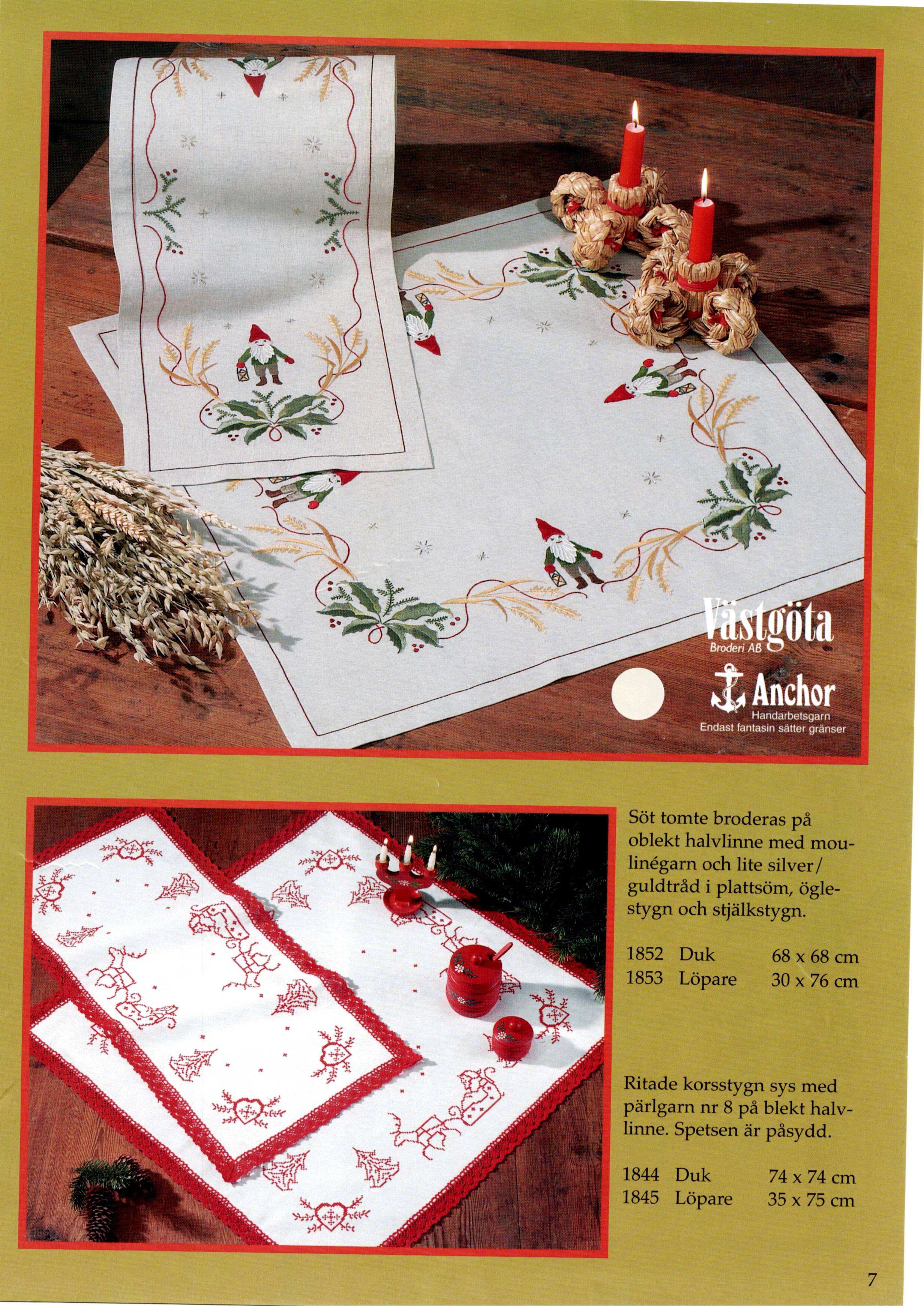 🎄 Jullöpare Västgöta Broderi 1853 - Tomte Halvlinne 30x76cm