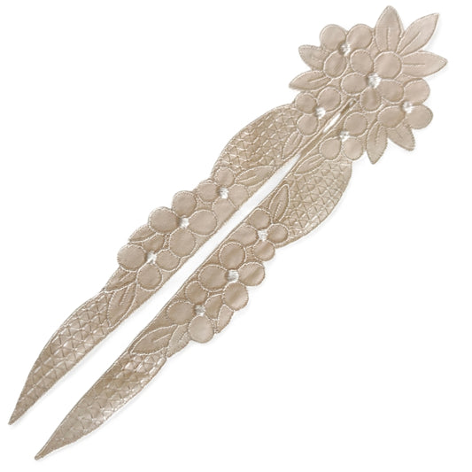 Vintage spetsapplikation beige blommotiv – 2-pack broderad spets för sömnad & DIY