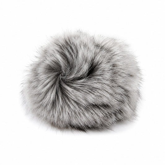 Pompom av äkta silverräv – natur, ca 10 cm