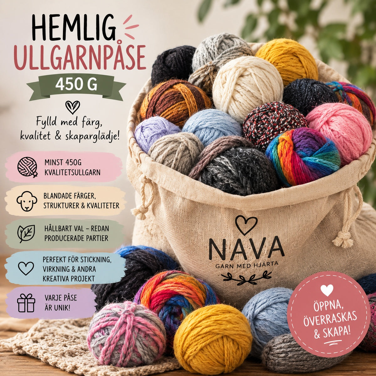 Hemlig påse med ullgarn – 450g