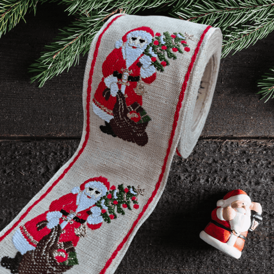Vävt Julband med Tomtar 50mm - Bomullsband Metervara - NavaGarn