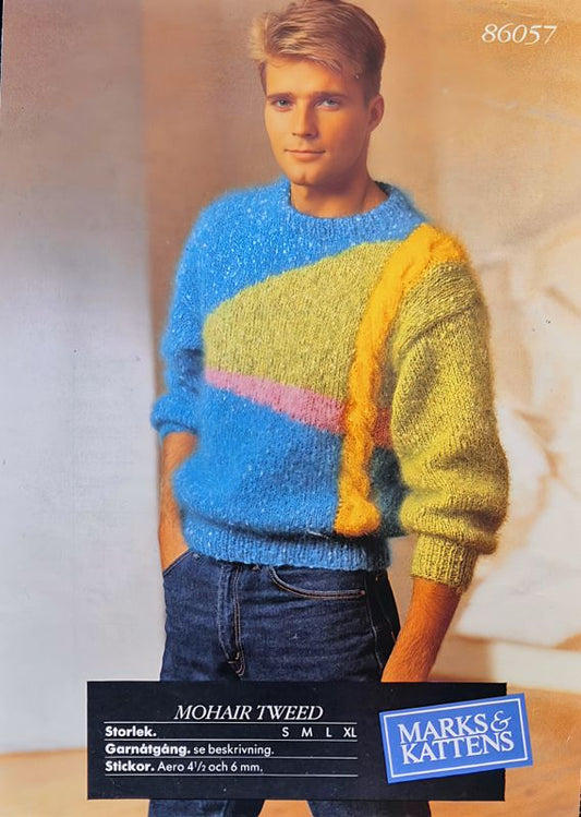 Vintage Herr Stickmönster 86057 Marks och Katten 1980 - tal - Retro Herrtröja Original - NavaGarn