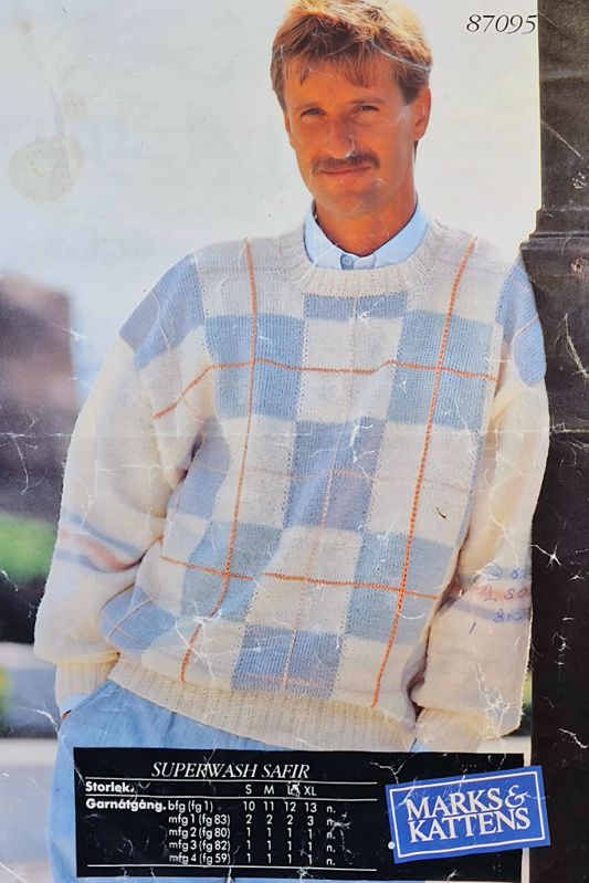 Vintage Herr Stickmönster 87095 Marks och Katten 1980 - tal - Retro Herrtröja Original - NavaGarn