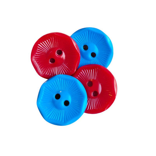Vintage Plastknappar 19mm - Klassisk Blå och Röd Design - NavaGarn
