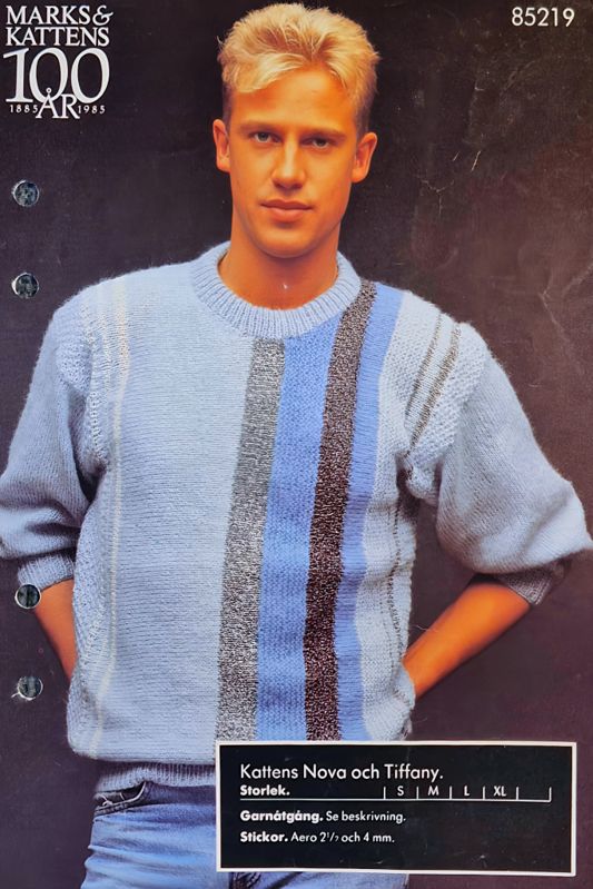 Vintage Stickmönster 85219 Herr Marks och Katten 1980 - tal - Retro Herrtröja Original - NavaGarn