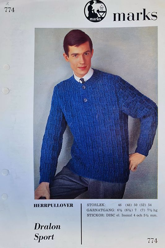 Vintage Stickmönster Herrtröja - Marks Nr 774 Original 1950 - tal - NavaGarn